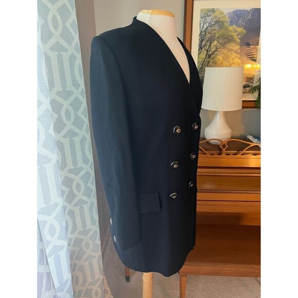 ST JOHN Collection Black Santana Knit Coat Dress Logo Buttons Pockets, Sz 12 - Picture 3 of 6